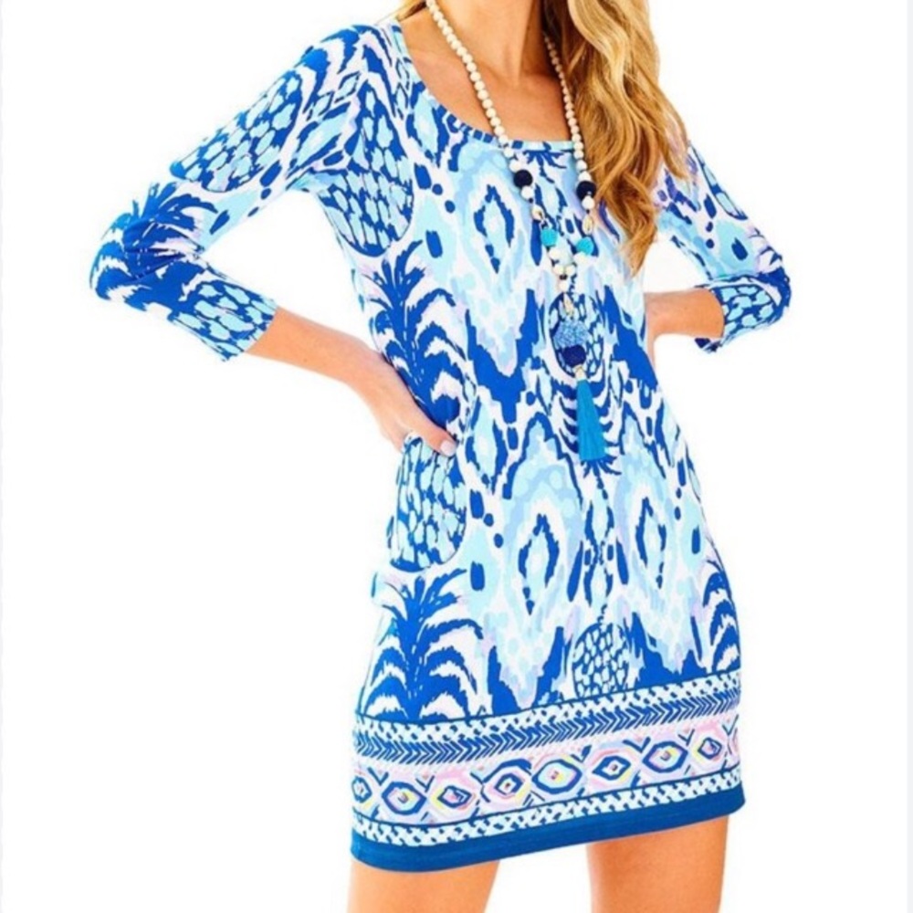 Lilly Pulitzer Beacon Dress Serene Blue Tropi Call Me Pineapple Ikat